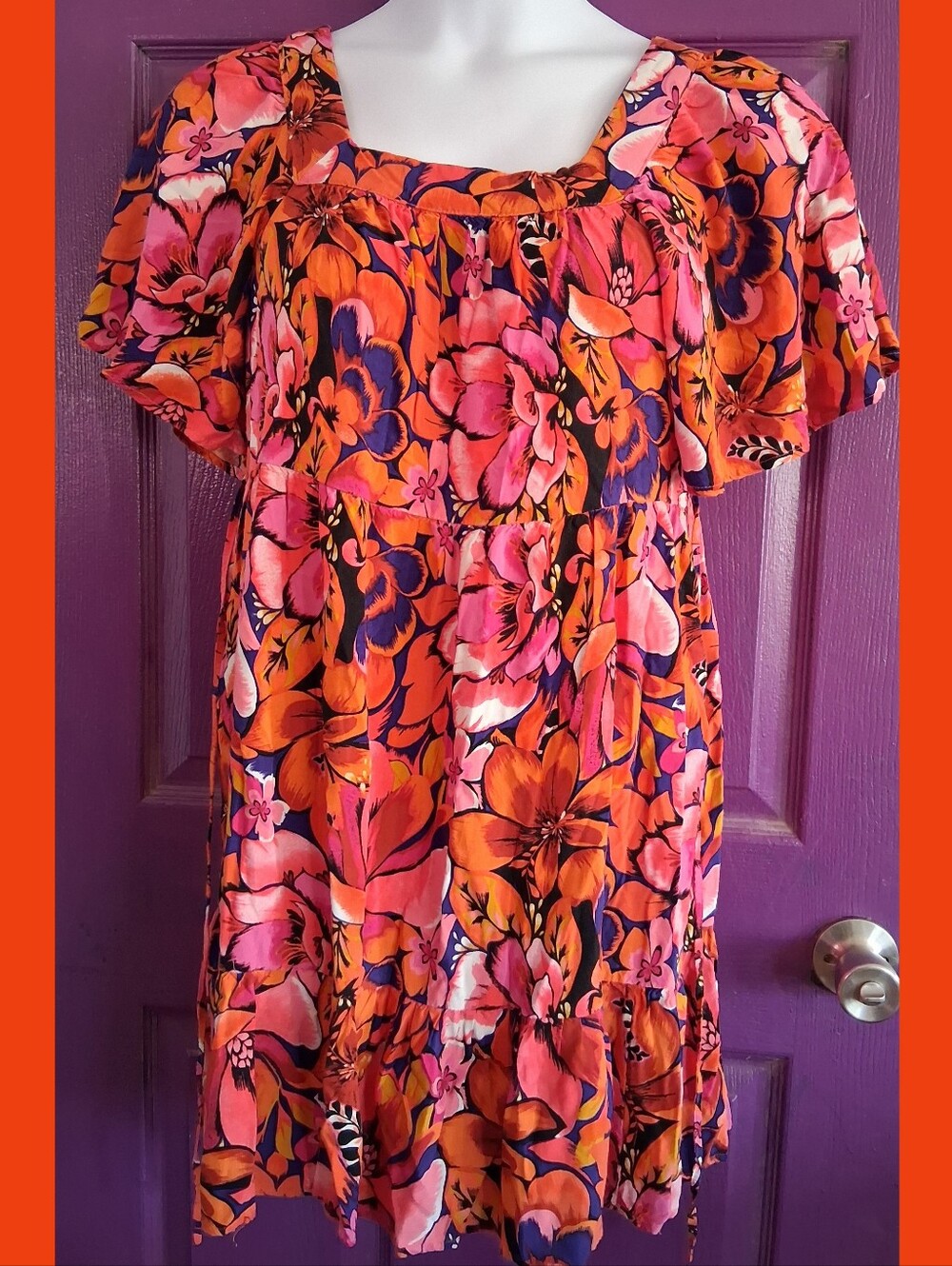 Vibrant Pink & Orange Floral Women's Dress